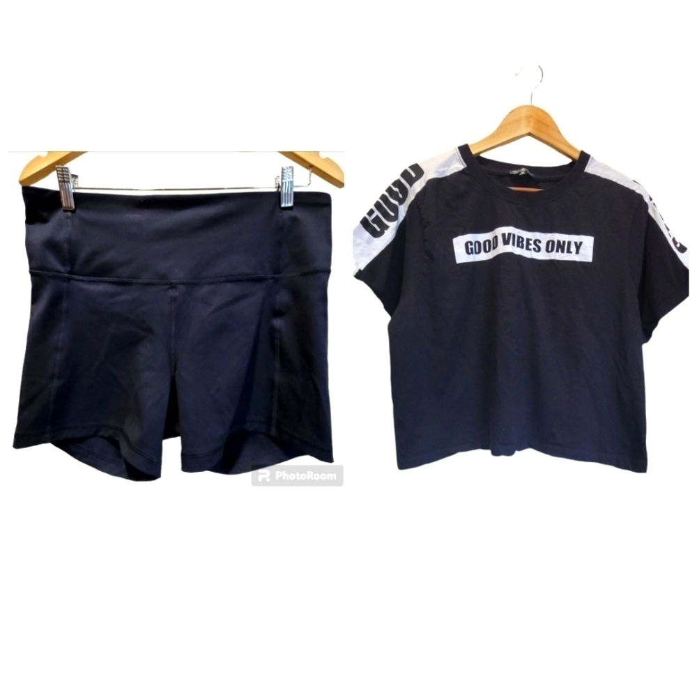 XL Athletic Shorts w/100% Cotton Graphic Cropped T-Shirt Coordinated Set